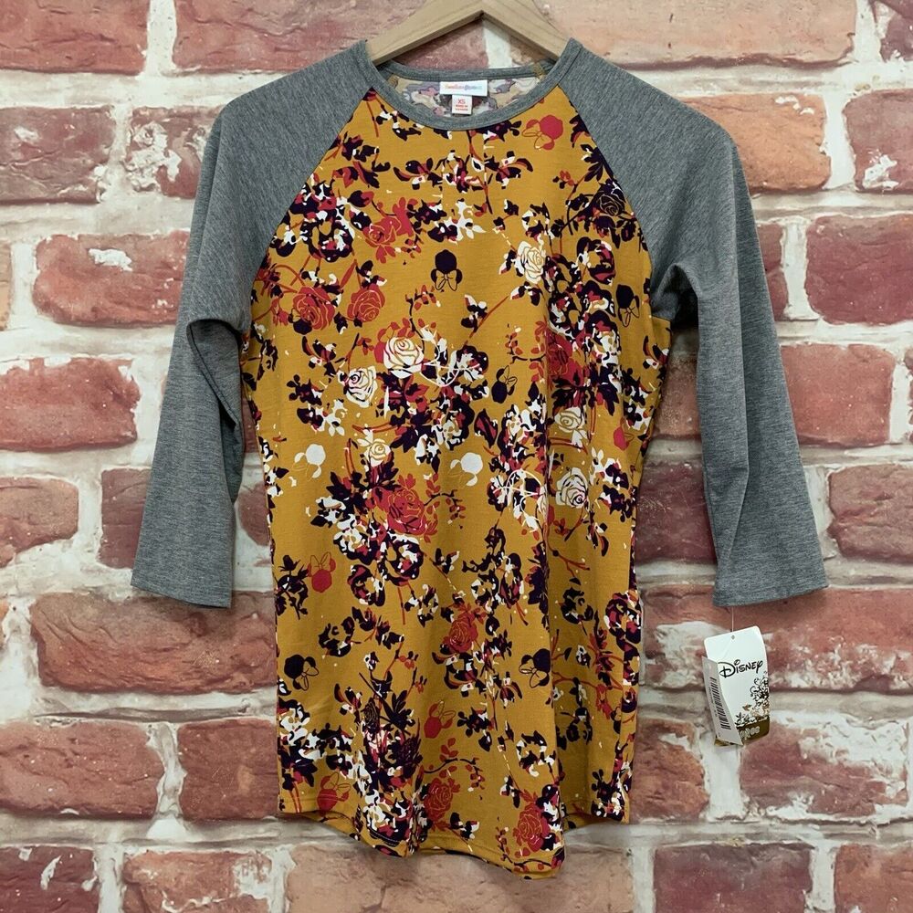 Lularoe Disney Minnie Mouse Randy Raglan T Shirt Women's XS Yellow Gray Top